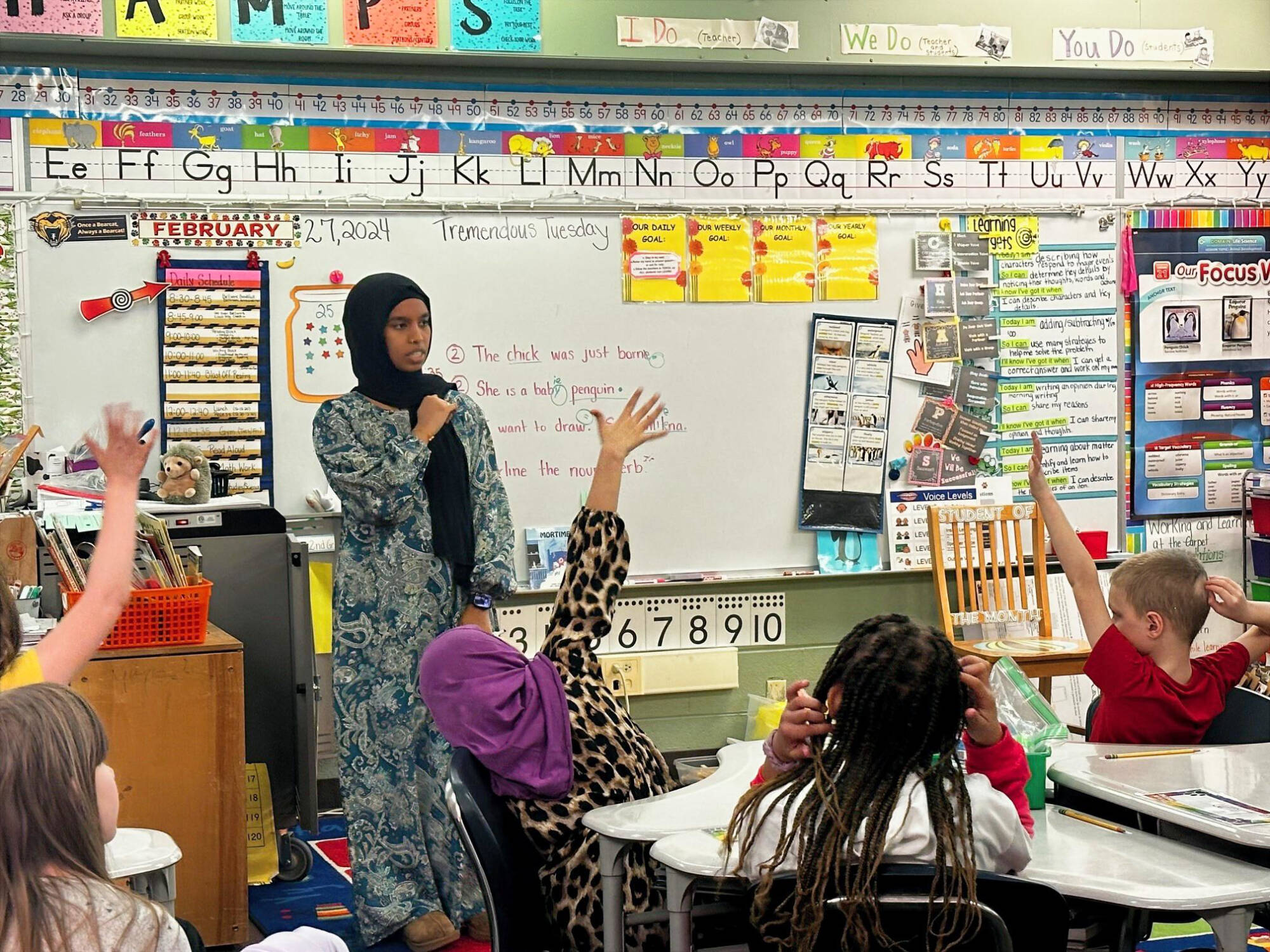 GVSU intern Yasmin Alemayehu in her Valley View Elementary classroom